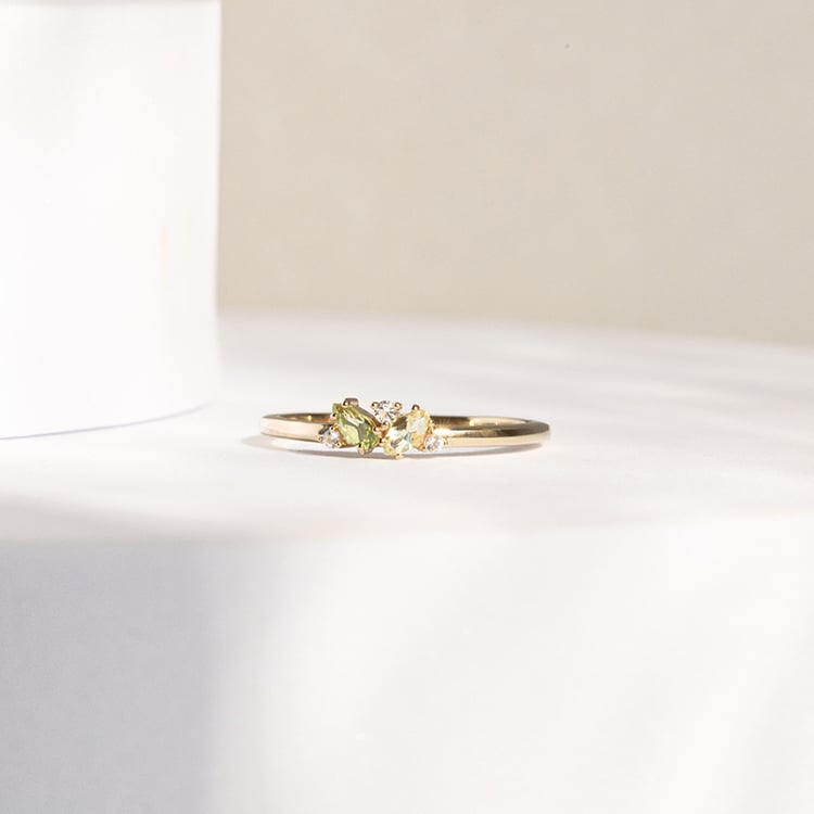 Stříbrný cluster prsten s topazy, quartzy a olivíny Verano 142702