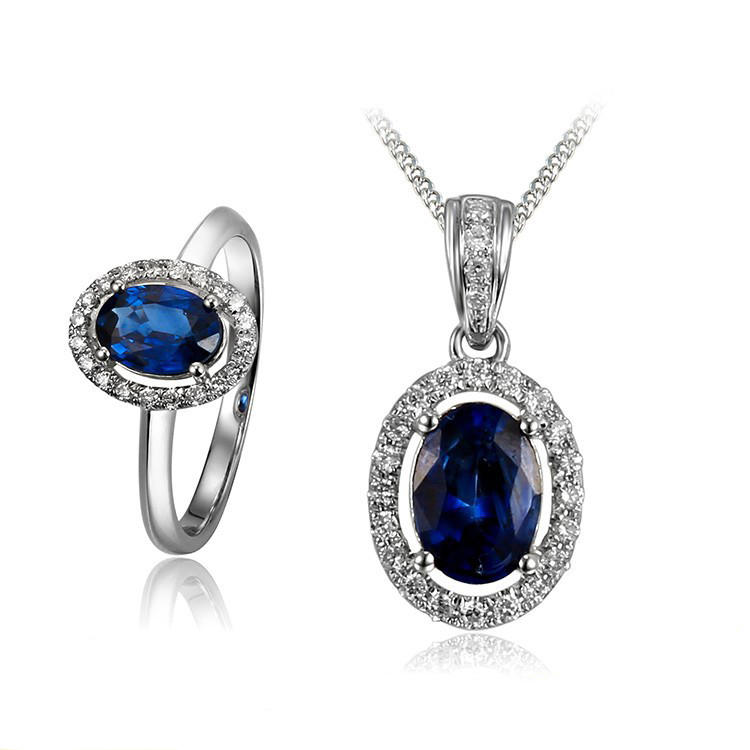 Safírová souprava šperků z bílého zlata