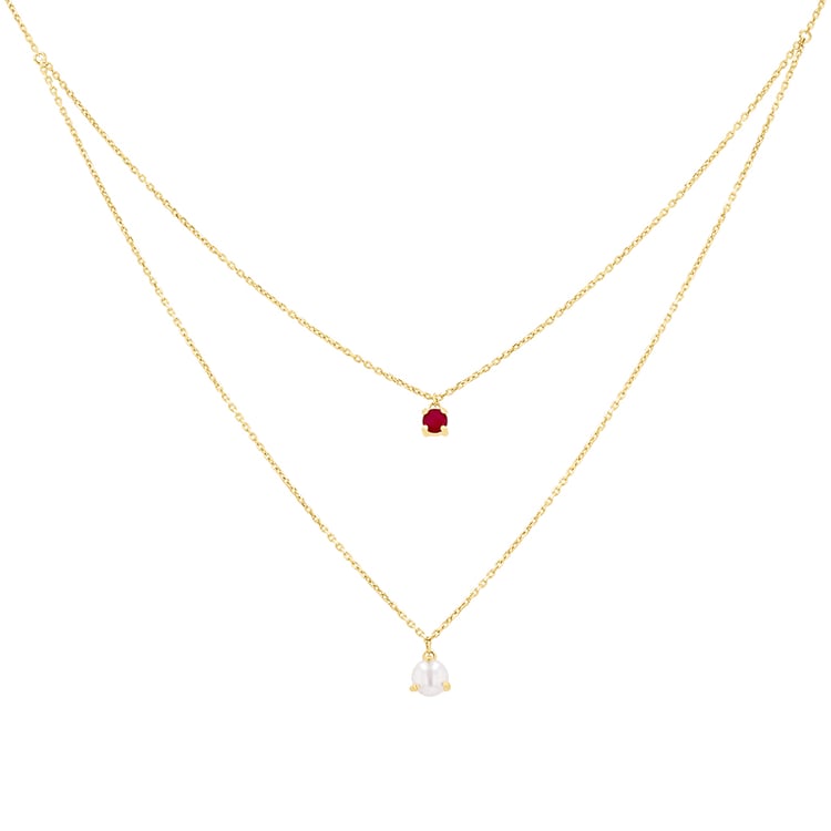 Zlatý náhrdelník s perlou a rubínem Auburn