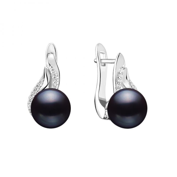 Stříbrné náušnice s černými perlami