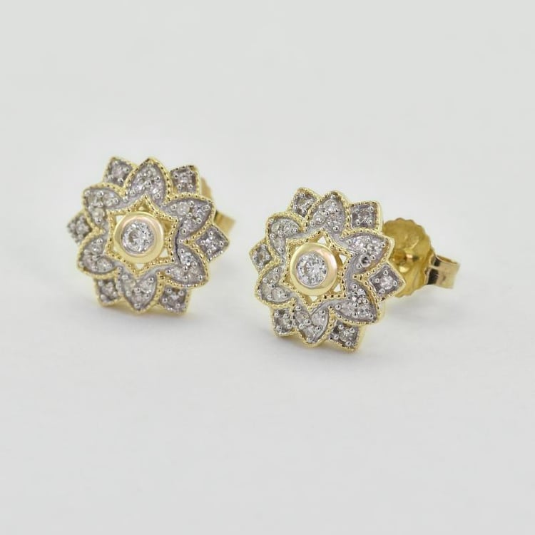 Stříbrné náušnice květiny s lab-grown diamanty Bethel 104015