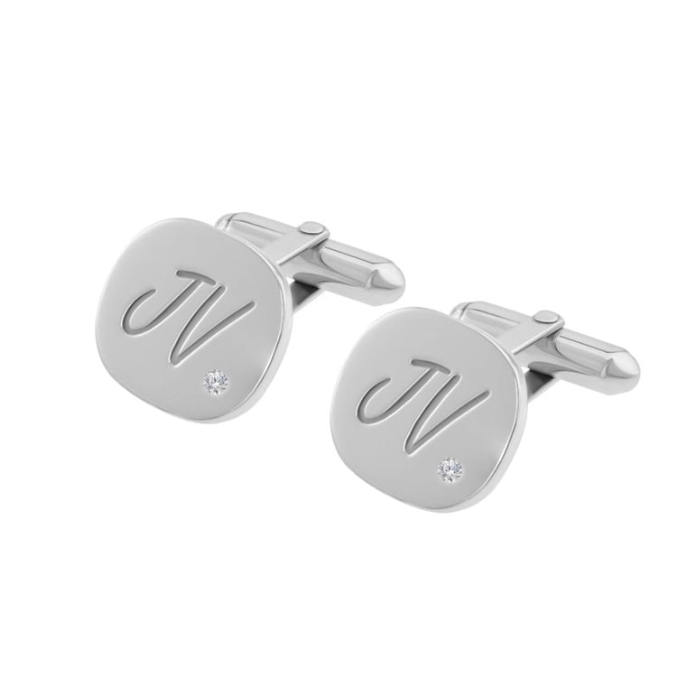 Stříbrné manžetové knoflíčky s gravírem a diamantem Rigel