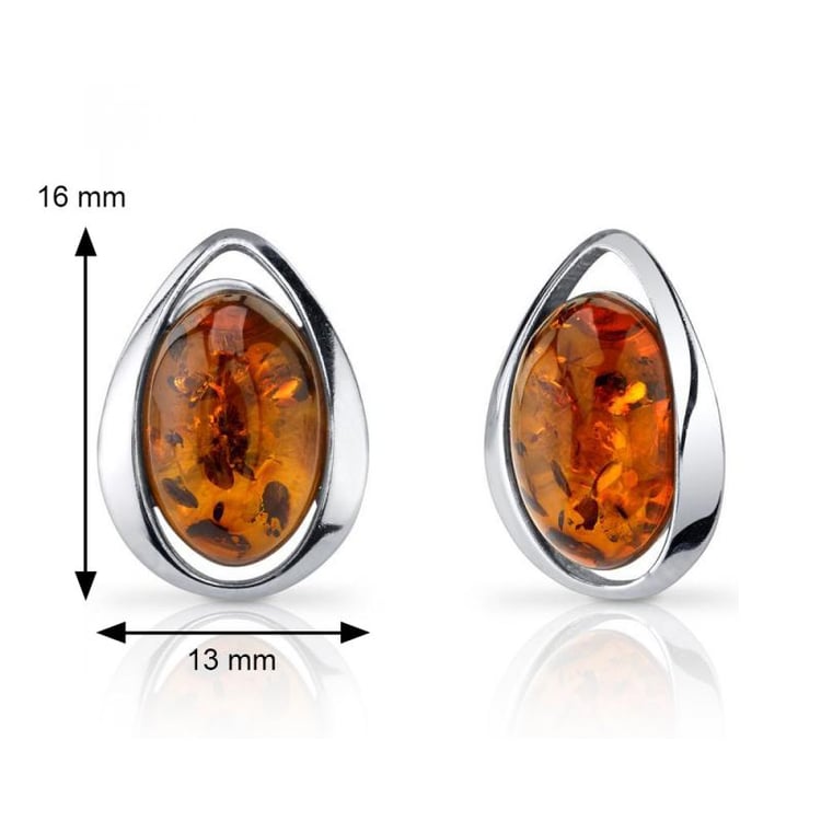 Oválné jantarové náušnice ze stříbra 5173