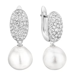 Stříbrné minimalistické visací náušnice s perlou a zirkony Manu