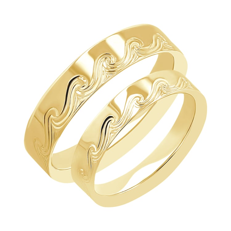 Snubní prsteny s ruční rytinou vln Carlin