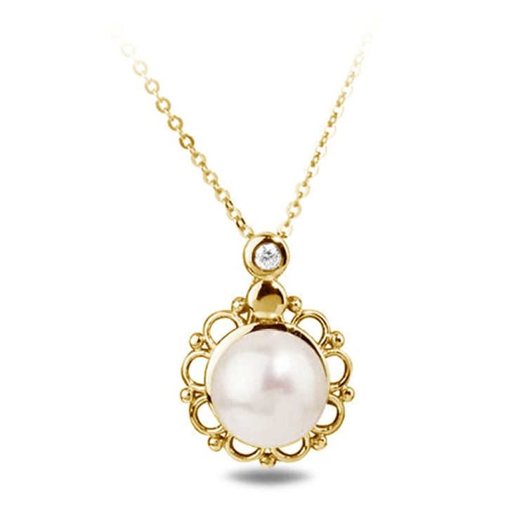 Zlatý květinový přívěsek s perlou a diamantem Vinutha