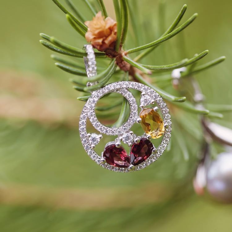 Stříbrný náhrdelník s granáty a citrínem 15438
