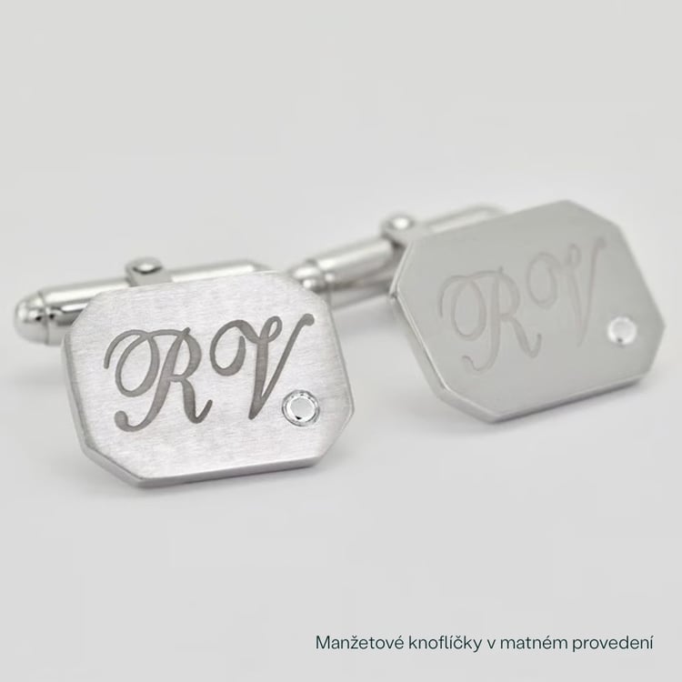 Stříbrné manžetové knoflíčky s gravírem a diamanty Aaruah 165869