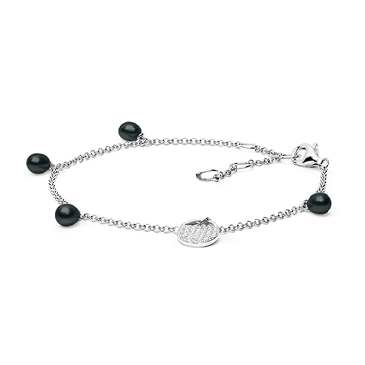Stříbrný náramek s černými perlami a zirkony Emrys