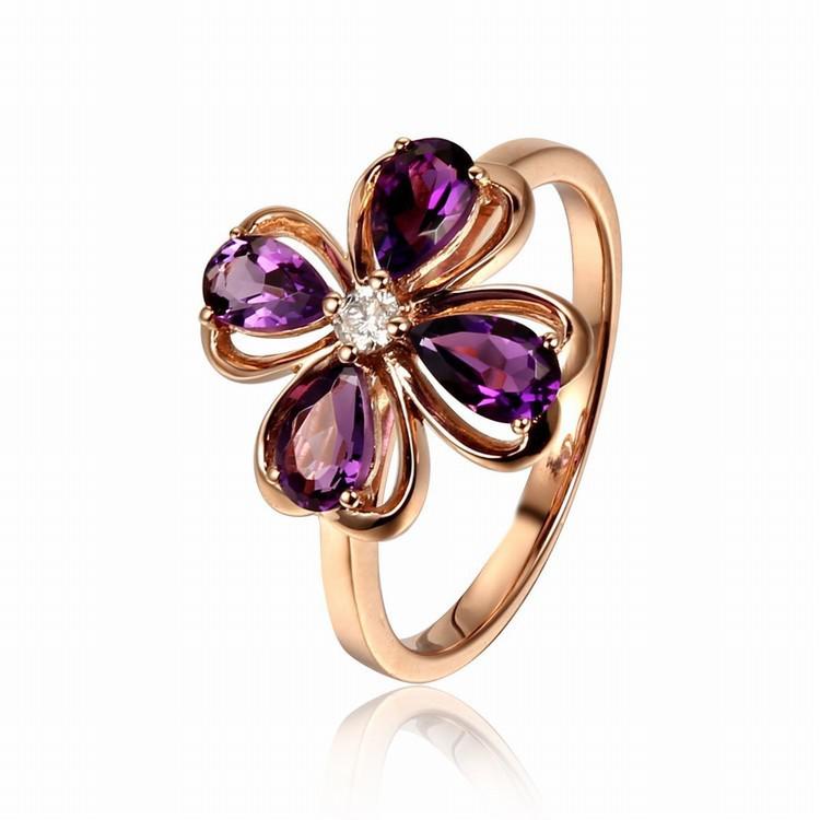 Zlatý ametystový prsten ve tvaru květu Mariangel