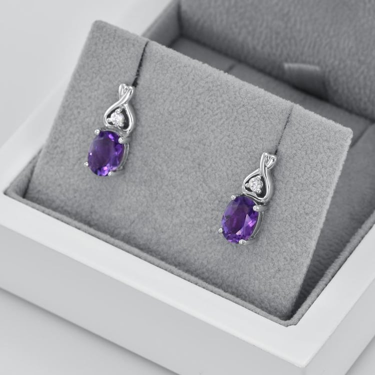 Elegantní stříbrné náušnice s ametysty 43708
