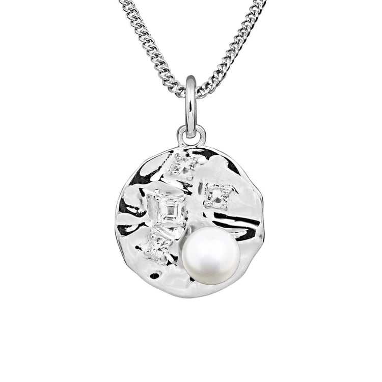 Stříbrný perlový přívěsek s bílými topazy 163845