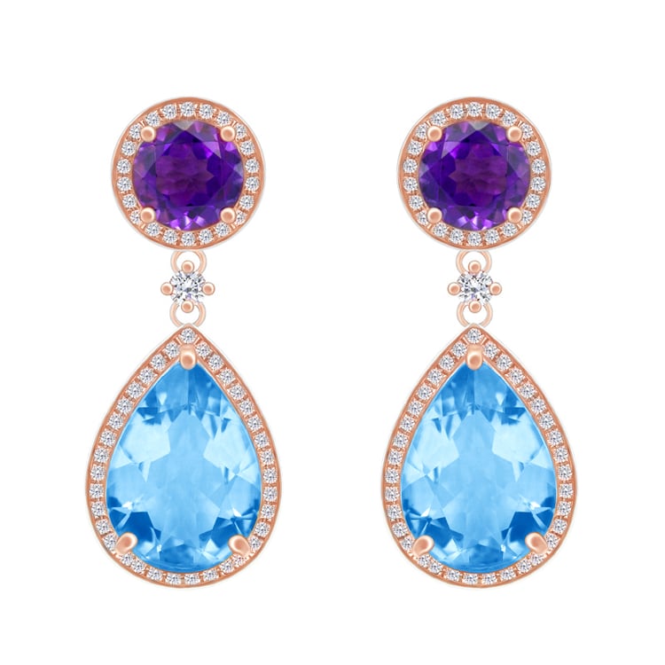 Diamantové ametystové náušnice s topazy 51737
