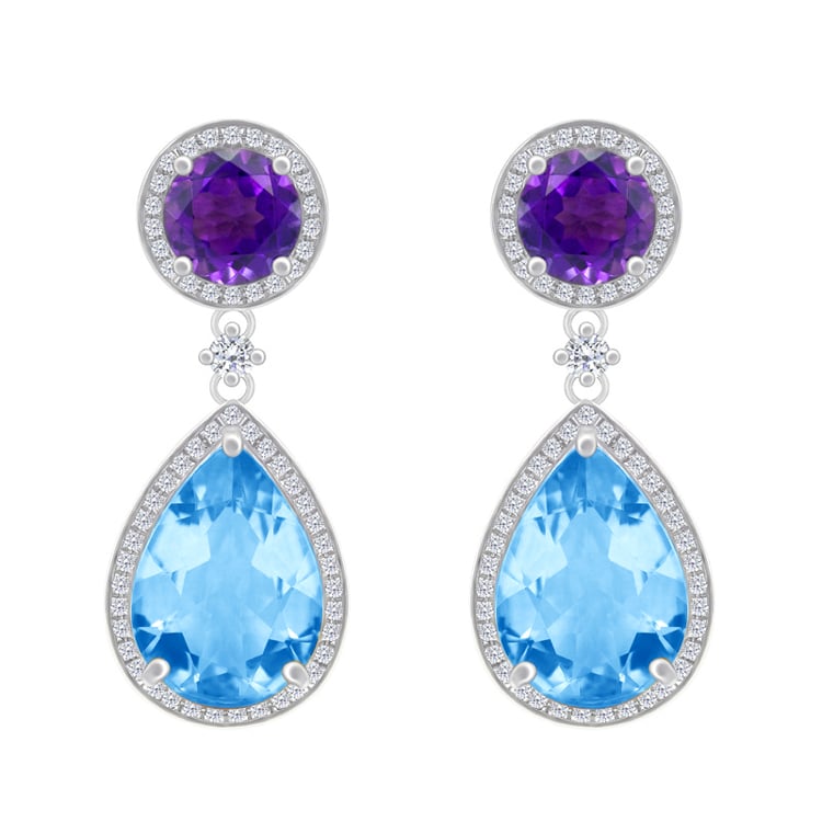 Zlaté diamantové náušnice s topazy a ametysty Bulia