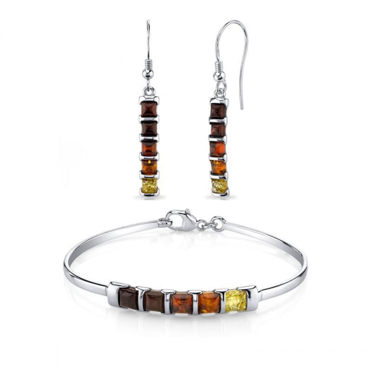 Stříbrná kolekce náramku a náušnic s jantary Kirby