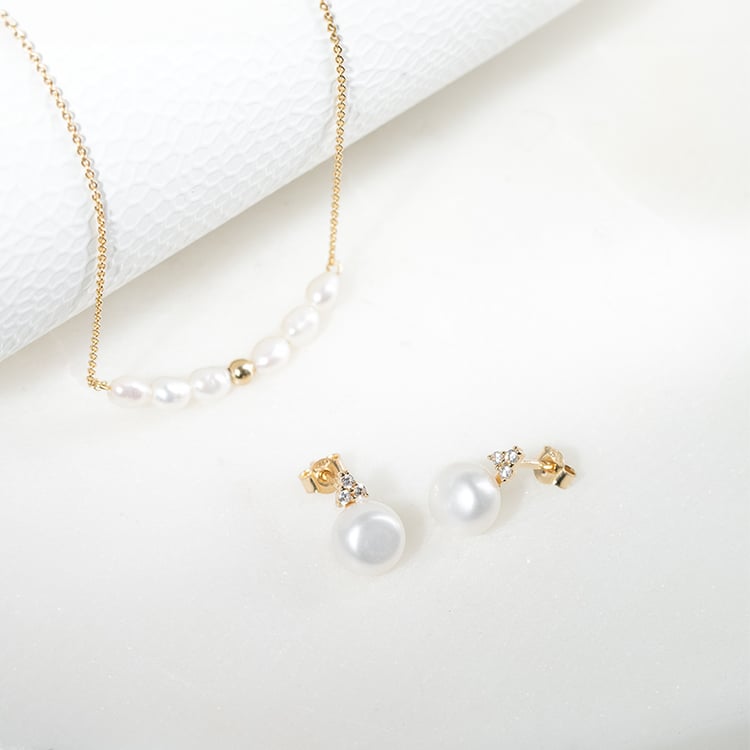 Zlaté perlové náušnice se zirkony Cleta 131932