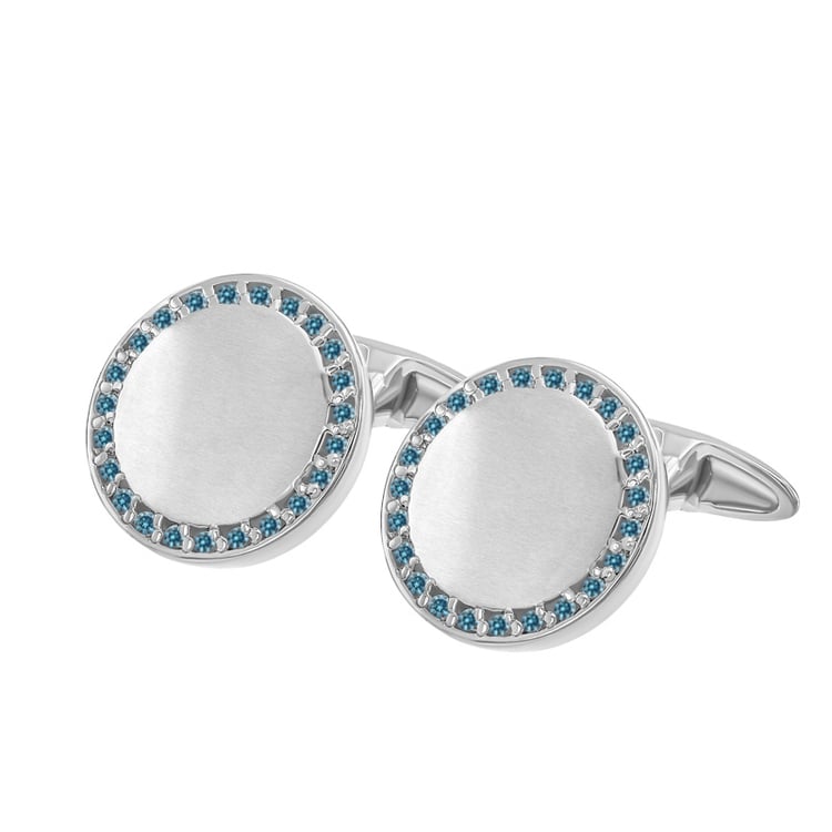 Stříbrné manžetové knoflíčky s modrými diamanty Tadan