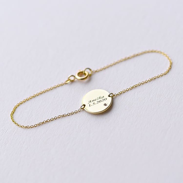 Zlatý náramek s diamantem a gravírem 62225