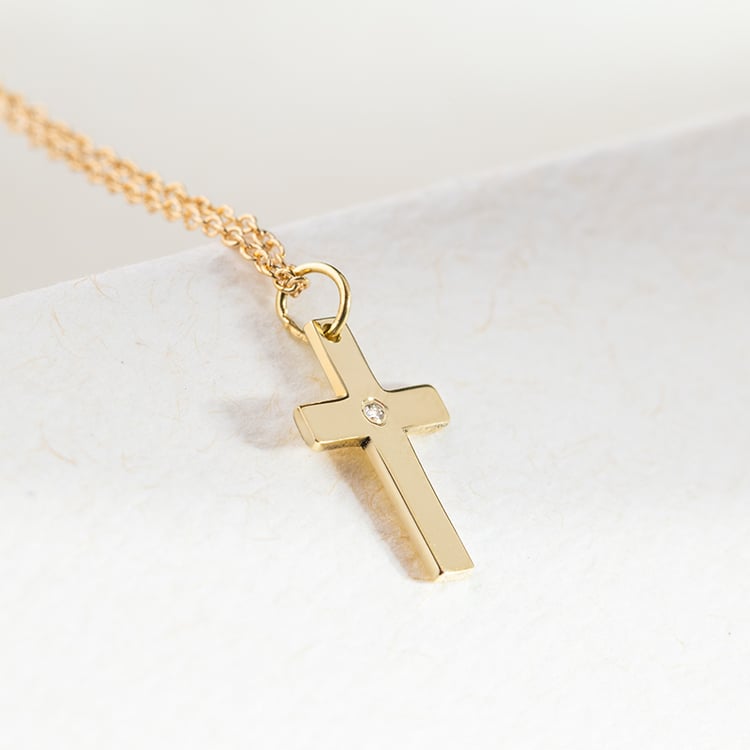 Zlatý křížek pro děti s diamantem Elame 147577