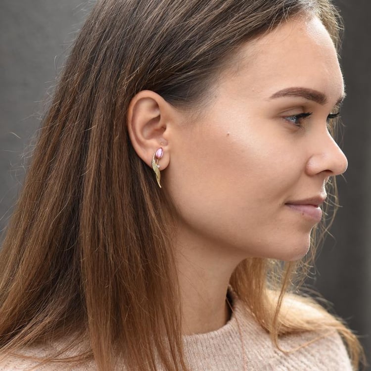 Zlaté tulipánové náušnice s enamelem a diamanty 48951