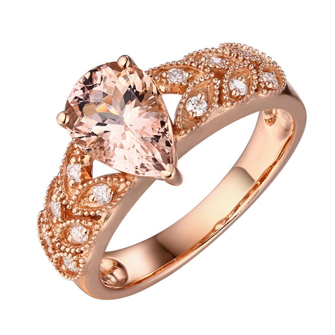 Zlatý prsten s pear morganitem a diamantem Sasir