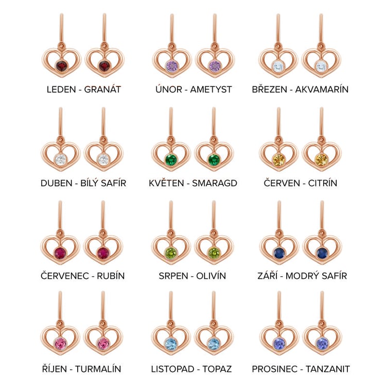 Dětské náušnice s drahokamem dle výběru z růžového zlata 74485