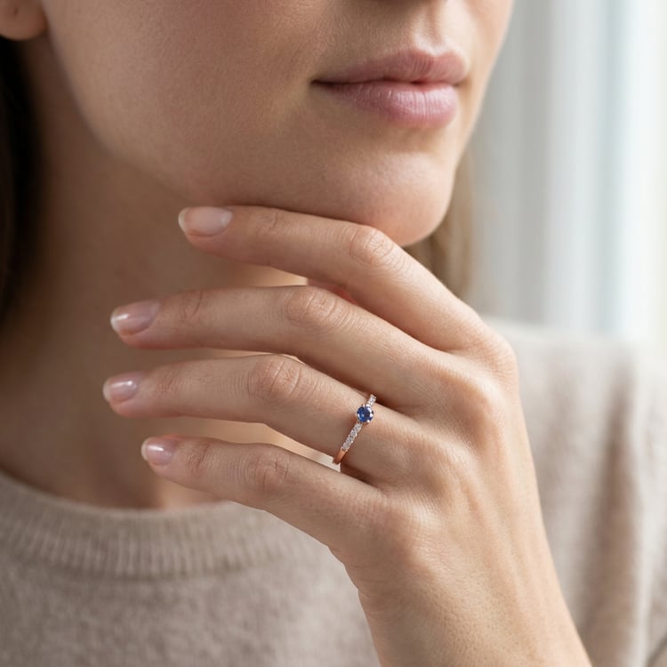 Stříbrný prsten s modrým safírem a postranními lab-grown diamanty Mikey 171034