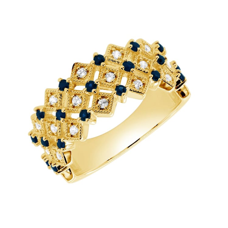 Moderní stříbrný prsten s diamanty a safíry Arnt 162271