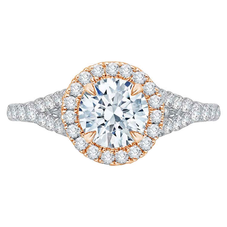 Zlatý romantický zásnubní prsten v halo stylu s diamanty