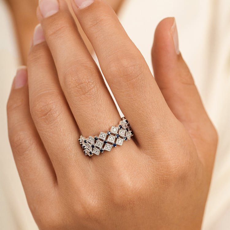 Moderní zlatý prsten s lab-grown diamanty a safíry Arnt 162765