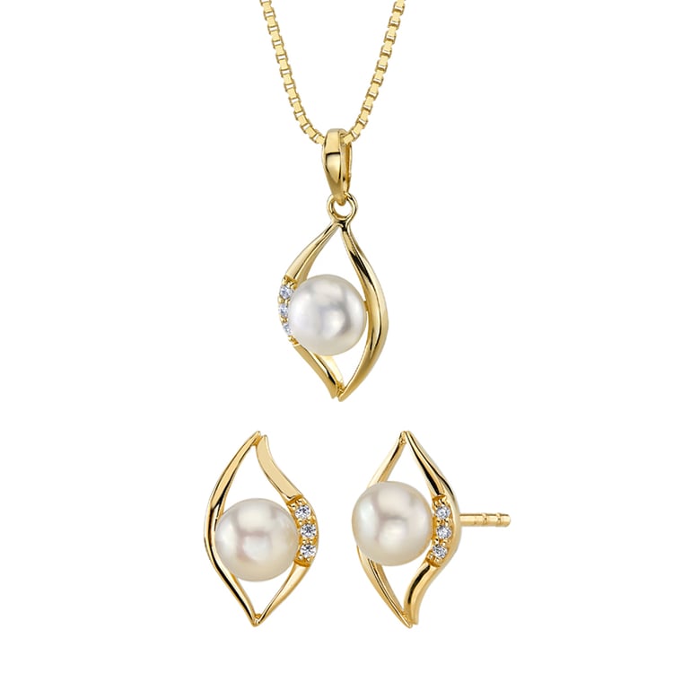 Zlatá kolekce šperků s bílými perlami a zirkony Medea