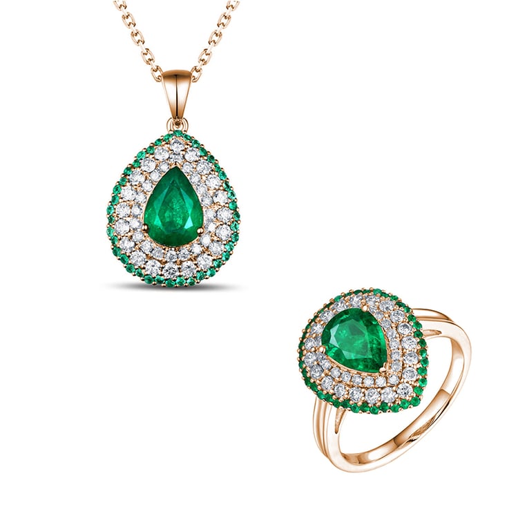 Smaragdová souprava šperků s diamanty Teal 147572