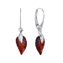 Stříbrné jantarové náušnice ve tvaru lístků Daryl