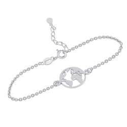 Minimalistický stříbrný náramek s mapou světa Earth