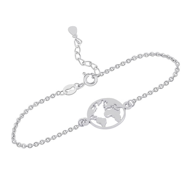 Minimalistický stříbrný náramek s mapou světa Traveler