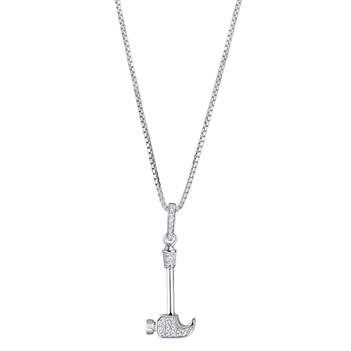 Stříbrný náhrdelník kladívko se zirkony