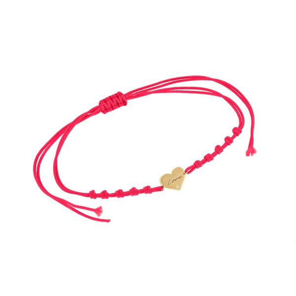 Provázkový srdcový náramek s gravírem a diamantem Kristie 108137