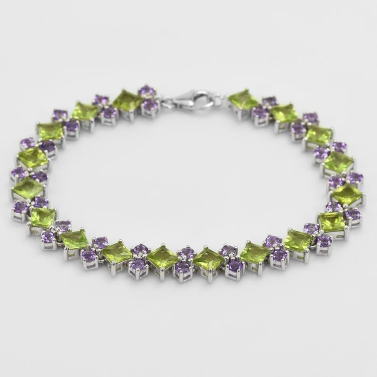 Náramek s olivíny a ametysty ze stříbra 49970
