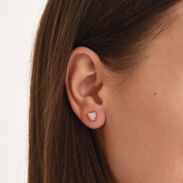 Zlaté náušnice s růžovými opály ve tvaru srdce 76151