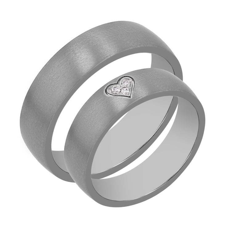 Titanové snubní prsteny s diamantovým srdcem Kamron