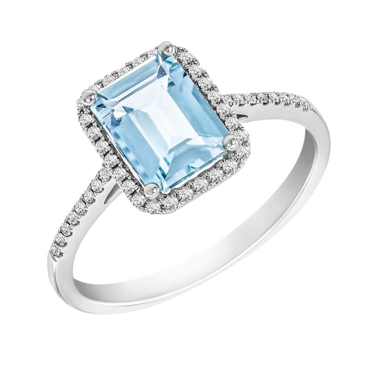 Zlatý diamantový prsten s akvamarínem