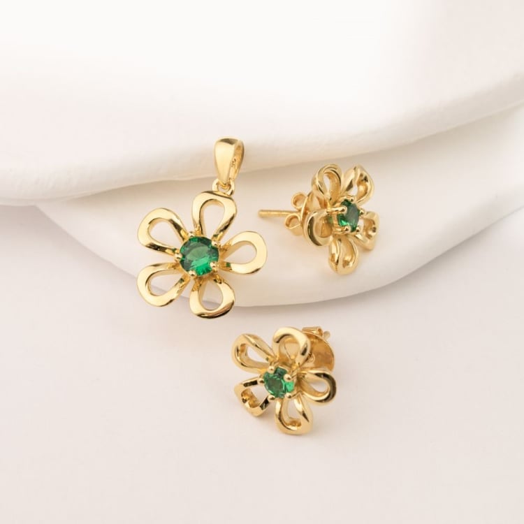 Květinový stříbrný přívěsek se smargdem 164411