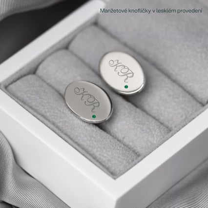 Stříbrné manžetové knoflíčky s gravírem a smaragdy Triglyf