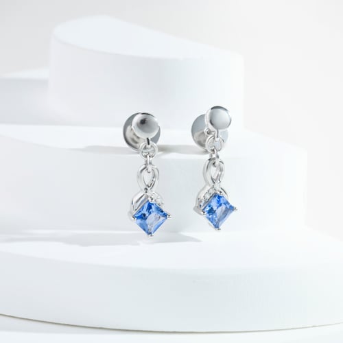 Stříbrné visací náušnice se simulovanými tanzanity a lab-grown diamanty Mia