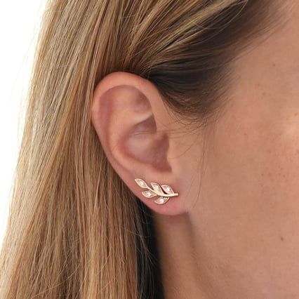 Stříbrné náušnice ve tvaru lístků s lab-grown diamanty Jooa