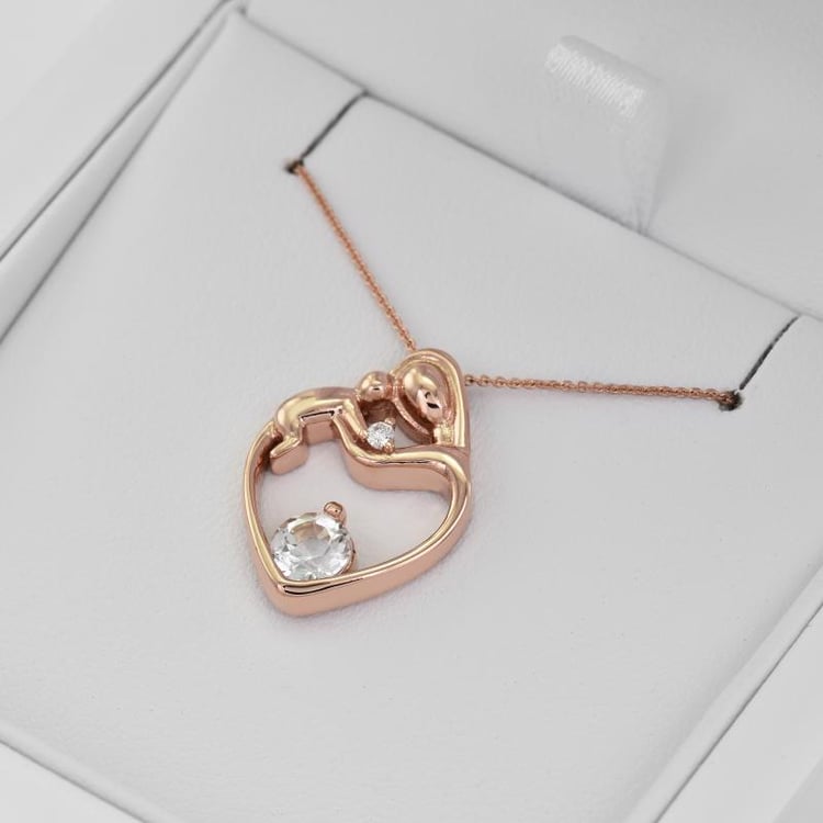 Stříbrný přívěsek matka a dítě s bílým topazem a diamantem Ella 108859