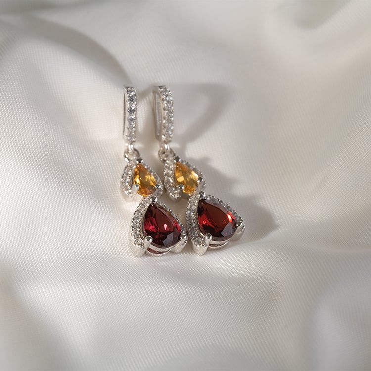 Stříbrné náušnice s granáty,citríny a zirkony Azha 120181