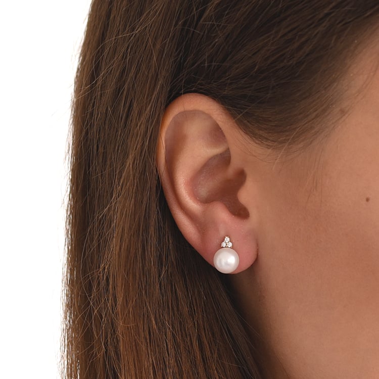 Zlaté perlové náušnice se zirkony 61530