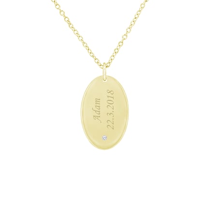 Stříbrný oválný přívěsek s diamantem a gravírem Velma