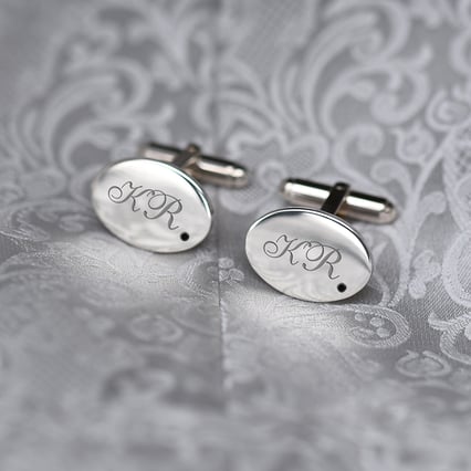 Stříbrné manžetové knoflíčky s gravírem a černými diamanty Janvier